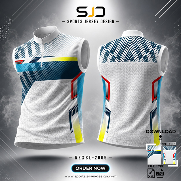 NEXSL-2009 WHITE AND BLUE,GREY SHADE PATTERN COMBINATION SPORTSWEAR SUBLIMATION JERSEY DESIGN